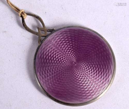 A SILVER AND LAVENDER GUILLOCHE ENAMEL HAND MIRROR. Stamped ...