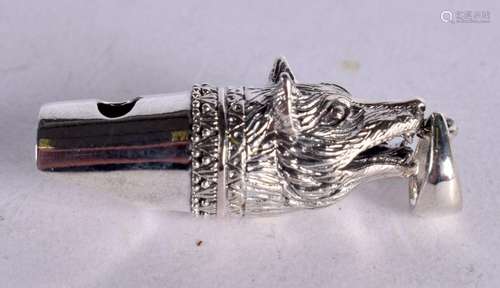 A SILVER FOX HEAD WHISTLE PENDANT. Stamped 925, 4.5cm x 1.1c...