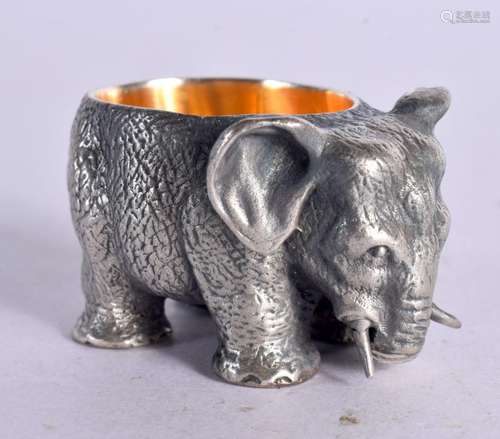 A CONTINENTAL SILVER ELEPHANT SALT WITH SILVER GILT LINING. ...