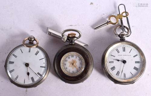 THREE SILVER POCKET WATCHES. Stamped 925 and Hallmarked Birm...