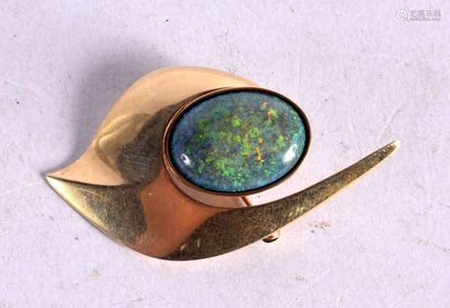 RONALD HAYES PEARSON 14CT GOLD AND OPAL MODERNIST BROOCH. St...