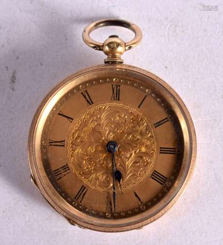 AN 18CT GOLD FOB WATCH. Stamped 18K, 3.6cm dial, weight 39g