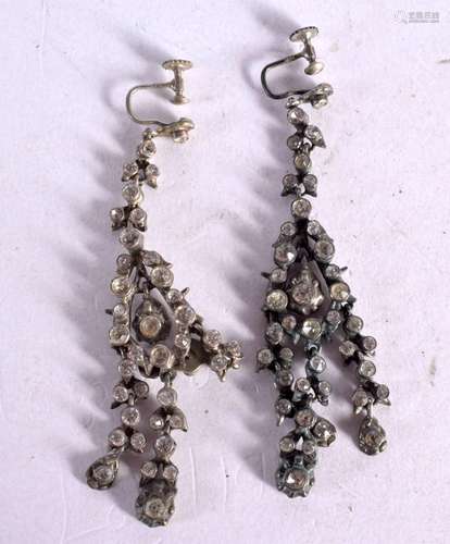 AN ANTIQUE PAIR OF PASTE EARRINGS. 7.5cm drop, weight 18.2g