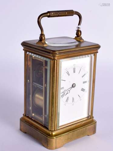 BRASS CARRIAGE CLOCK. 17cm high (handle up) x 8.5cm x 7.5cm ...