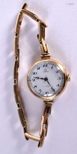 A 9CT GOLD LADIES OMEGA WATCH. Dial 2.7cm (incl crown), weig...