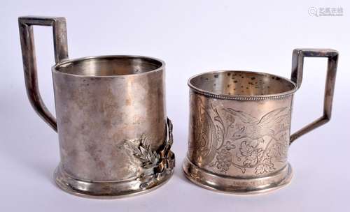 TWO CONTINENTAL SILVER CUP HOLDERS. Stamped 84, Largest 10.8...