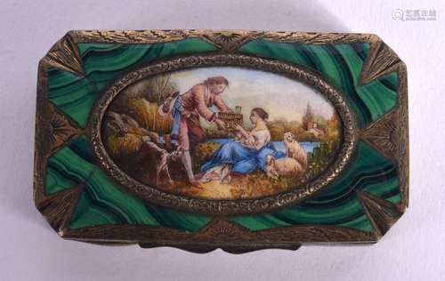 A NIELLO SILVER AND ENAMEL BOX INSET WITH MALACHITE, WITH A ...