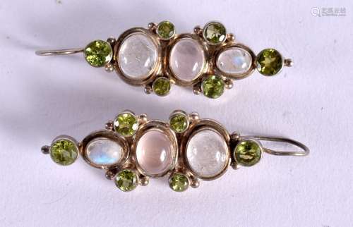 A PAIR OF GEM SET EARRINGS. Drop 6.3cm, weight 20.5gA