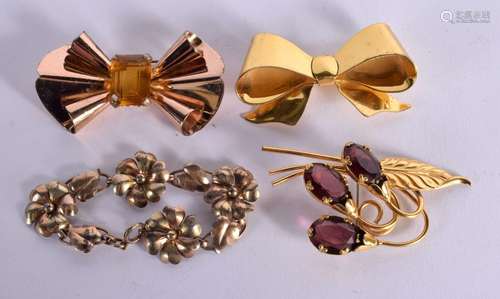 THREE FASHION BROOCHES AND A BRACELET. Stamped Sterling and ...