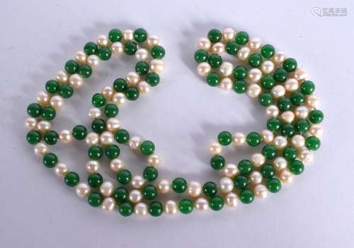 STRING OF PEARL AND JADE BEADS, 120cm long, weight 104g