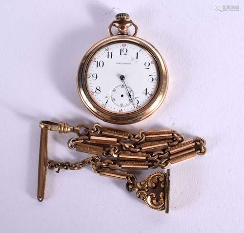 A WALTHAM POCKET WATCH AND FOB CHAIN. 4.7cm dial. Total weig...