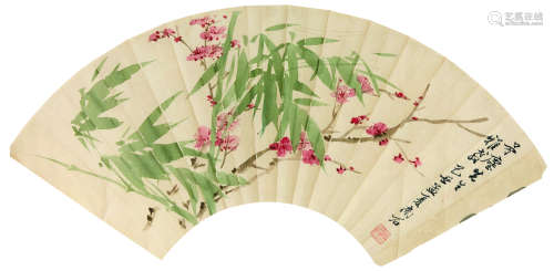 1893－1966 溥雪斋 国画扇面《双清》 镜框 纸本