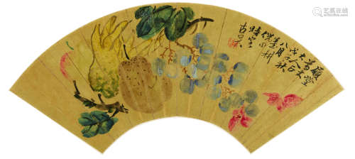 1855～1919 倪田 国画扇面 镜芯 纸本