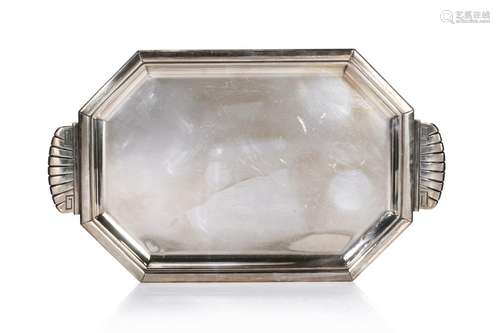 ART DECO FRENCH SILVER TRAY, 2,909g