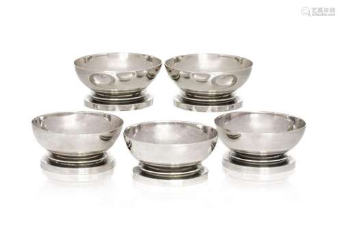 FIVE GEORG JENSEN PYRAMID BOWLS, no. 600A