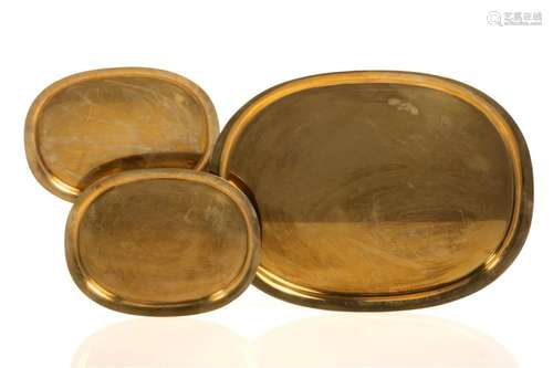 THREE GEORG JENSEN DANISH BRASS PLATTERS