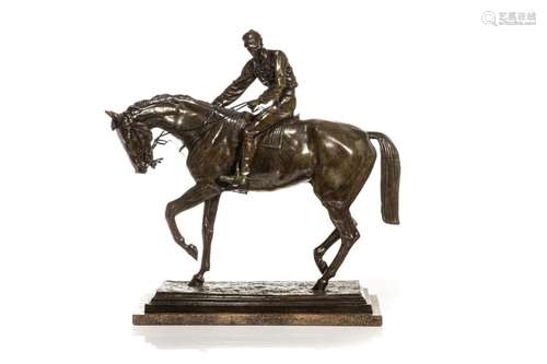 BRONZE OF JOCKEY ON HORSEBACK AFTER BONHEUR