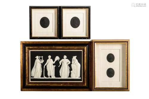 FOUR 19th C WEDGWOOD PORCELAIN CAMEO PLAQUES