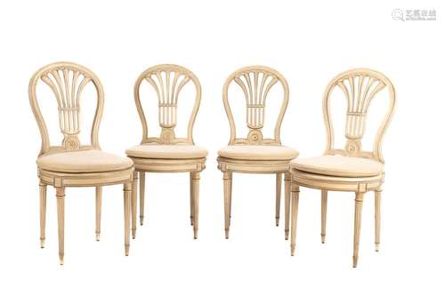 FOUR FRENCH DIRECTOIRE PAINTED SIDE CHAIRS