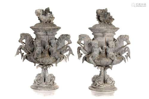 PAIR OF NEOCLASSICAL CAST METAL URNS