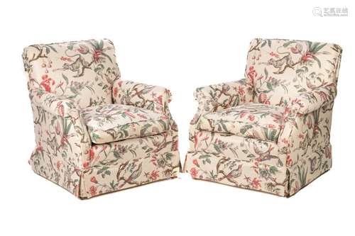 PAIR OF UPHOLSTERED ARMCHAIRS