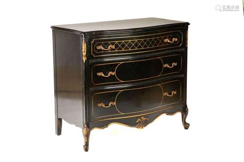 CHINOISERIE BLACK LACQUERED CHEST OF DRAWERS