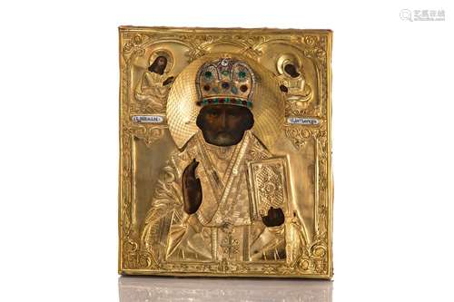 19th C SILVER GILT OKLAD RUSSIAN ICON