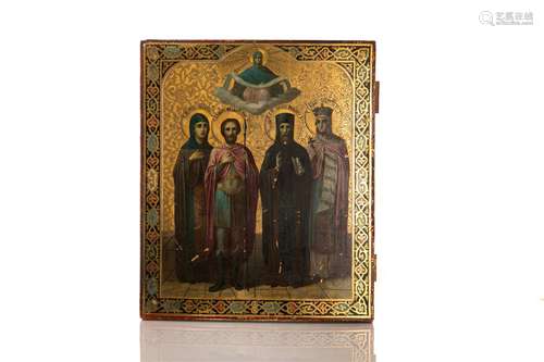 RUSSIAN GILT PAINTED ICON OF MARTYRS ON WOOD