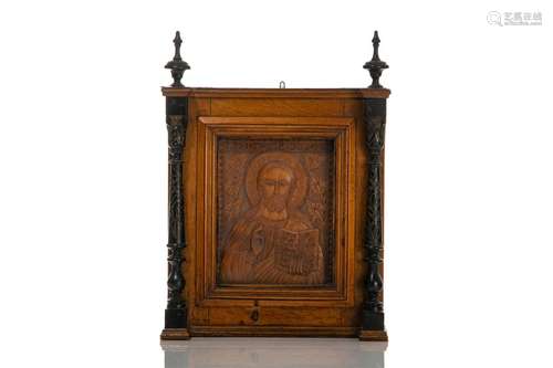 LATE 19th C CARVED WOODEN ICON