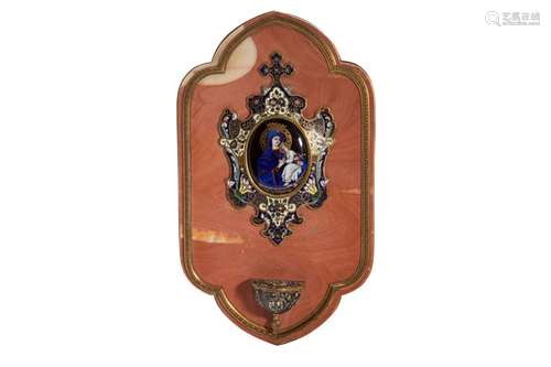 FRENCH CHAMPLEVE ENAMEL HOLY WATER FONT