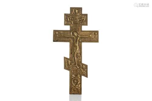 LARGE RUSSIAN GILT METAL ORTHODOX CROSS