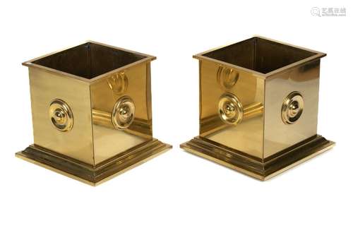 PAIR OF SQUARE BRASS JARDINIERES