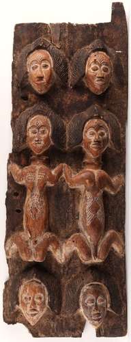 African Wooden Carved Door Panel w/ Heads