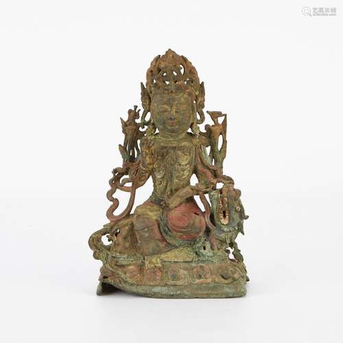 Ming or Qing Dynasty Polychrome Bronze Deity