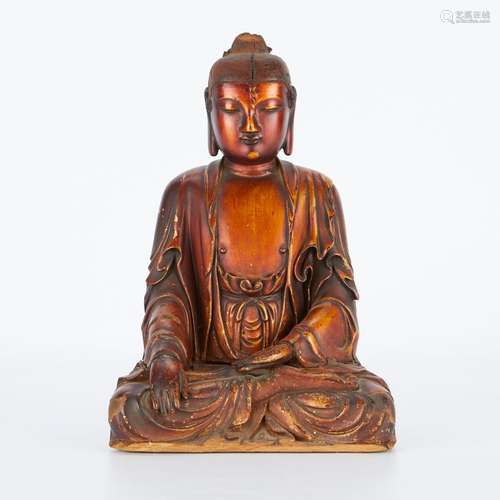 Chinese Qing Dynasty Wooden Seated Buddha