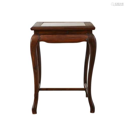 Chinese Wooden Side Table w/ Marble Inset Top