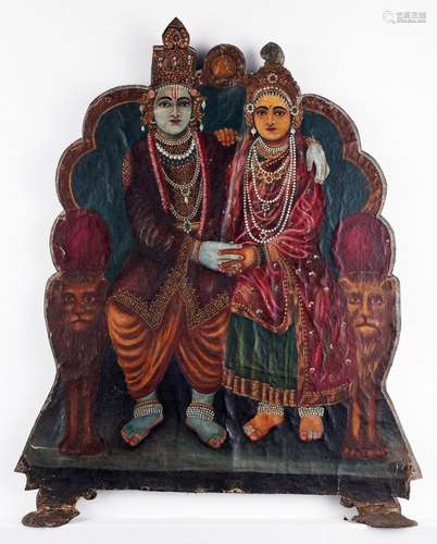 19th c. Indian Painted Panel of Ram and Sita