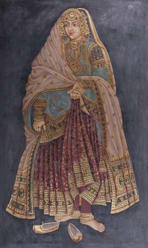 Massive Indian Painting Woman in Elaborate Dress