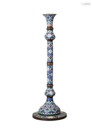 Large Enameled Middle Eastern Candlestick