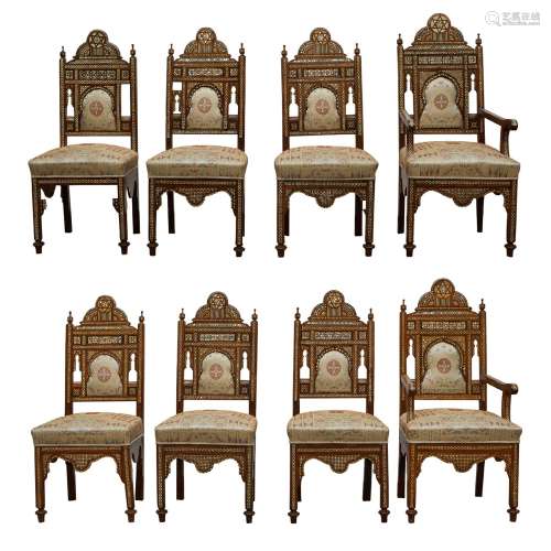 8 Syrian Mother of Pearl Inlaid Chairs