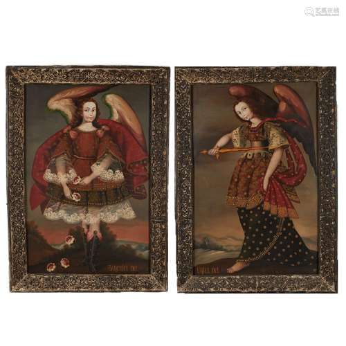 2 Contemporary Angel Paintings w/ Older Frames