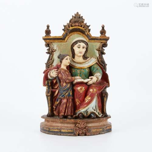 Polychrome Wood Mother & Daughter w/ Book Santos