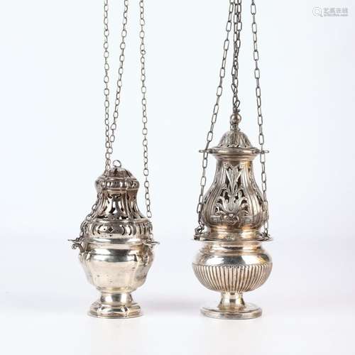 2 19th c. Silver Incense Burners Thuribles