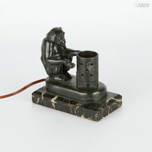 Max Le Verrier Spelter Monkey Lamp