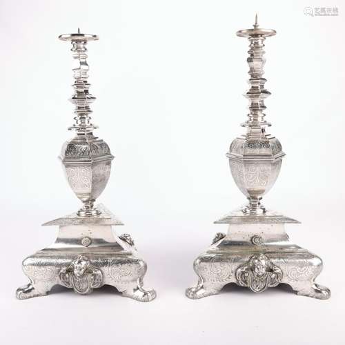 Pair Large Italian/Spanish Altar Candlesticks