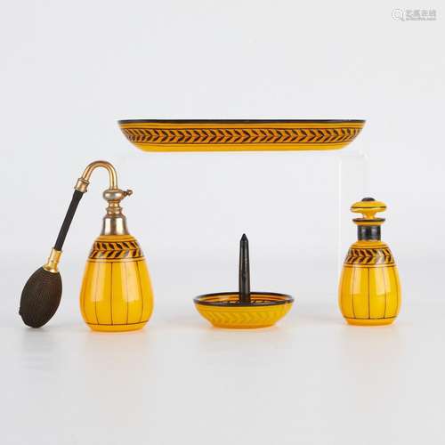 Set 4 Art Deco Yellow and Black Vanity Glass