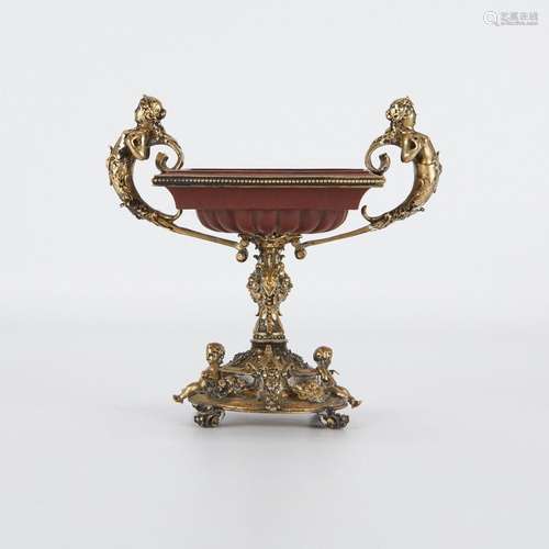 Small Rococo Porphyry and Sterling Vessel