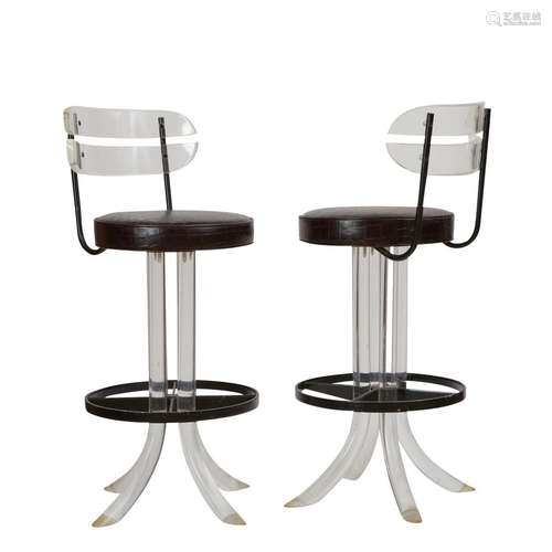 Pair Charles Hollis Jones MCM Lucite Bar Stools