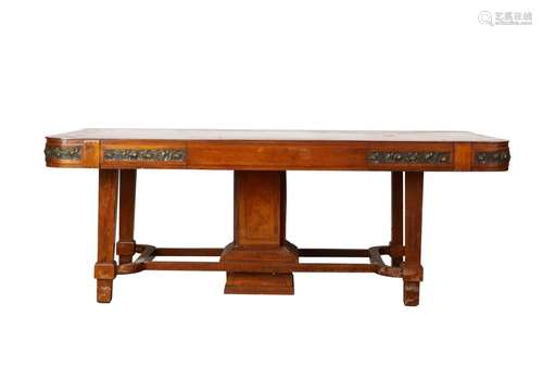 Art Deco Bronze Inlaid Table w/ 6 Chairs