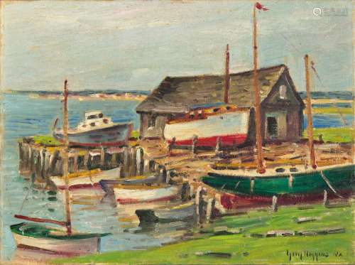 Guy Carleton Wiggins (1883-1962) The Boat Yard, Essex 12 x 1...